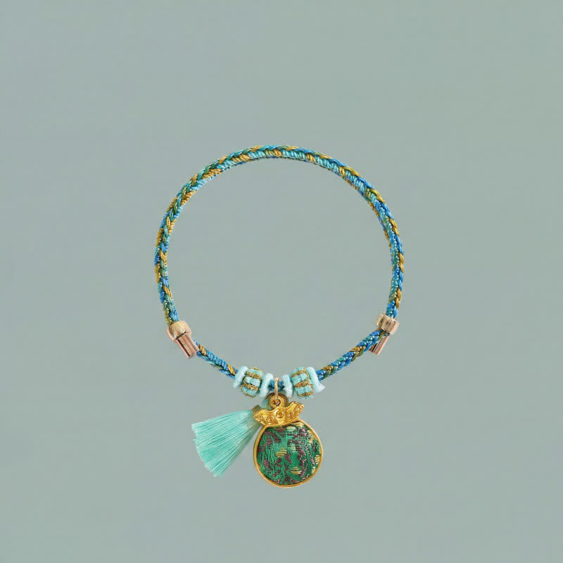 Buddha Stones Handgewebtes Armband aus fünffarbiger Kordel, Glücksgrün, Brokat, Zongzi-Apfel-Geldbeutel, chinesischem Schlossanhänger und Kürbis - image 18