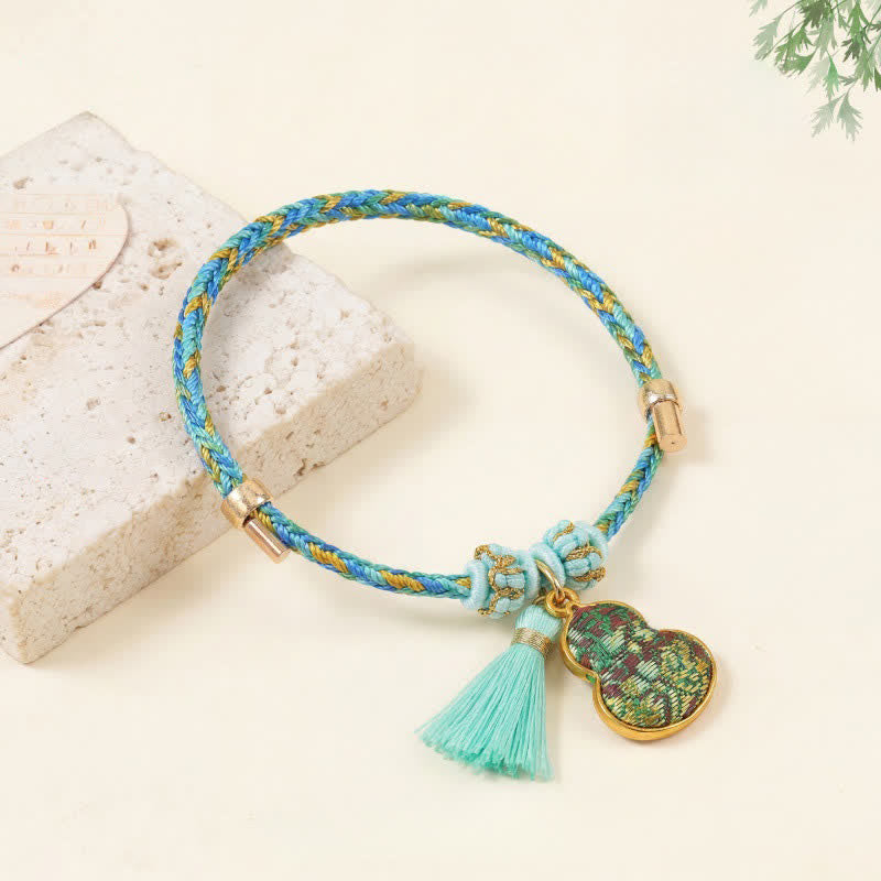 Buddha Stones Handgewebtes Armband aus fünffarbiger Kordel, Glücksgrün, Brokat, Zongzi-Apfel-Geldbeutel, chinesischem Schlossanhänger und Kürbis - Kürbis (gleicher Farbton – Muster variiert) - image 19