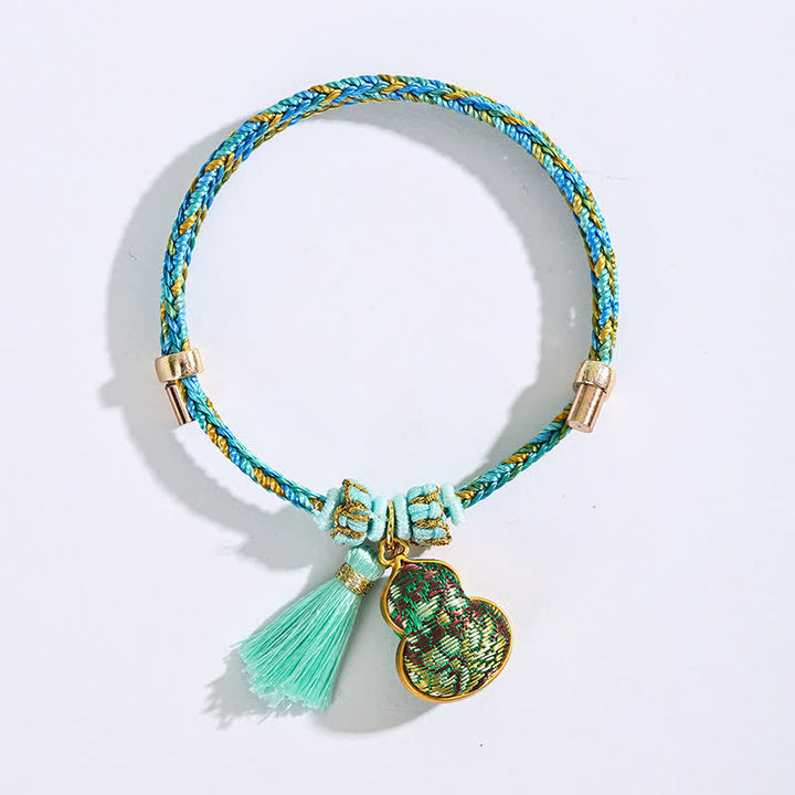 Buddha Stones Handgewebtes Armband aus fünffarbiger Kordel, Glücksgrün, Brokat, Zongzi-Apfel-Geldbeutel, chinesischem Schlossanhänger und Kürbis - image 20