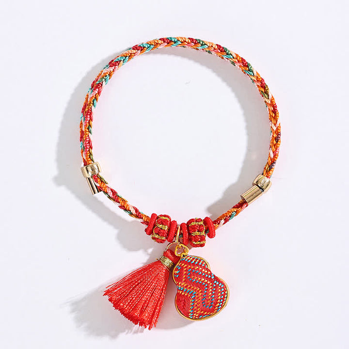 Buddha Stones Handgefertigtes Armband aus fünffarbiger Kordel mit Glücksbringer, rotem Brokat, chinesischem Schlossanhänger, Apfel-Geldbeutel, Kürbis-Zongzi-Motiv - image 16