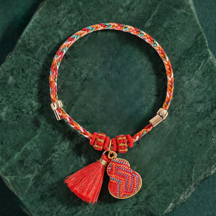 Buddha Stones Handgefertigtes Armband aus fünffarbiger Kordel mit Glücksbringer, rotem Brokat, chinesischem Schlossanhänger, Apfel-Geldbeutel, Kürbis-Zongzi-Motiv - image 15