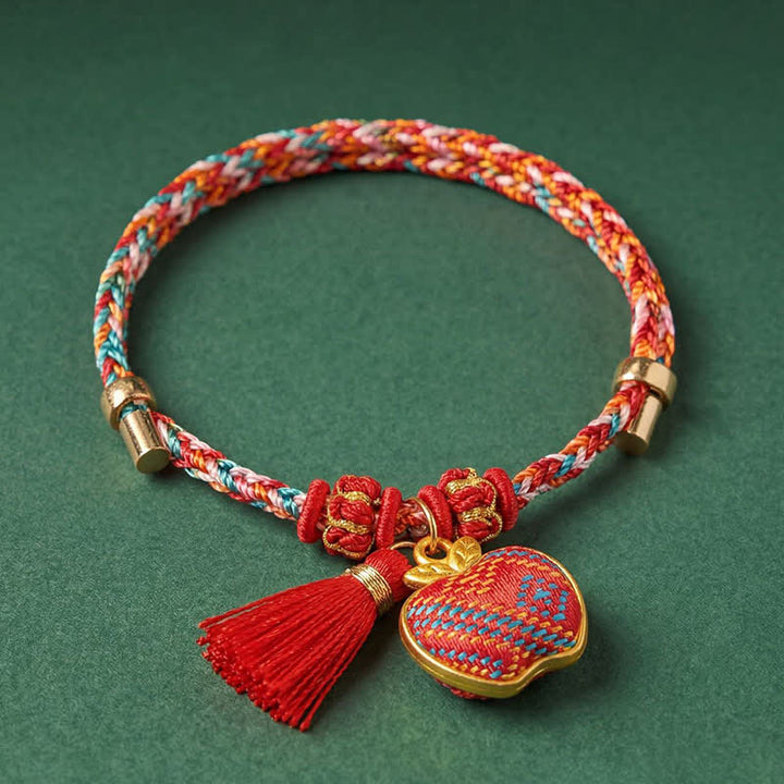 Buddha Stones Handgefertigtes Armband aus fünffarbiger Kordel mit Glücksbringer, rotem Brokat, chinesischem Schlossanhänger, Apfel-Geldbeutel, Kürbis-Zongzi-Motiv - image 24