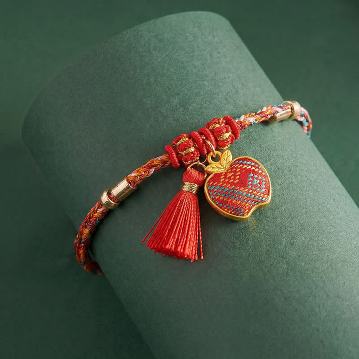 Buddha Stones Handgefertigtes Armband aus fünffarbiger Kordel mit Glücksbringer, rotem Brokat, chinesischem Schlossanhänger, Apfel-Geldbeutel, Kürbis-Zongzi-Motiv - image 28