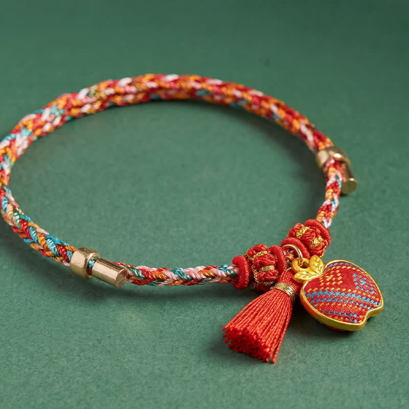Buddha Stones Handgefertigtes Armband aus fünffarbiger Kordel mit Glücksbringer, rotem Brokat, chinesischem Schlossanhänger, Apfel-Geldbeutel, Kürbis-Zongzi-Motiv - image 32