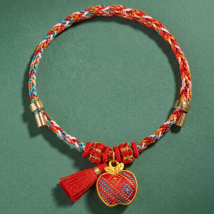 Buddha Stones Handgefertigtes Armband aus fünffarbiger Kordel mit Glücksbringer, rotem Brokat, chinesischem Schlossanhänger, Apfel-Geldbeutel, Kürbis-Zongzi-Motiv - image 31