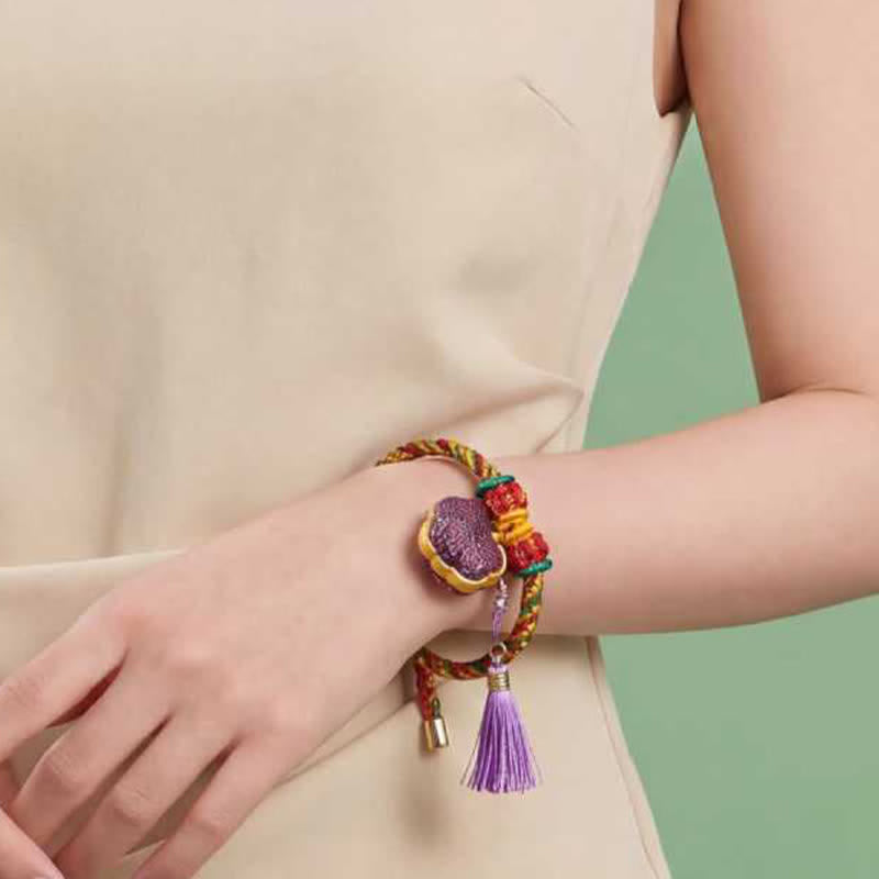 Buddha Stones Handgewebtes Armband mit fünffarbiger Kordel, Glückslila, Brokat, chinesischem Schloss-Anhänger, Apfel-Geldbeutel, Kürbis-Zongzi-Anhänger, verstellbar - image 11