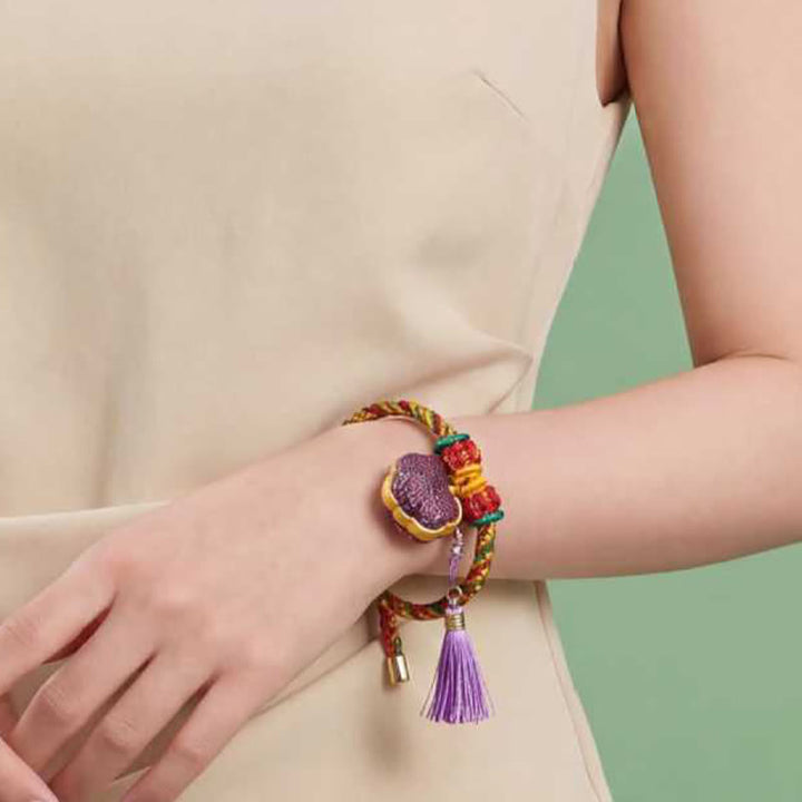 Buddha Stones Handgewebtes Armband mit fünffarbiger Kordel, Glückslila, Brokat, chinesischem Schloss-Anhänger, Apfel-Geldbeutel, Kürbis-Zongzi-Anhänger, verstellbar - image 11