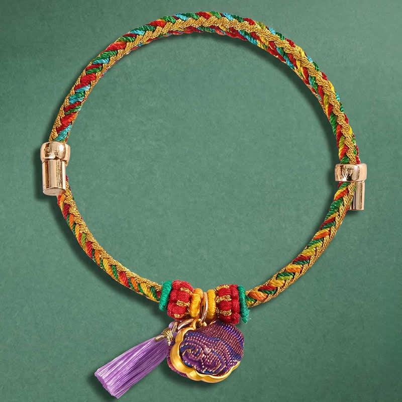 Buddha Stones Handgewebtes Armband mit fünffarbiger Kordel, Glückslila, Brokat, chinesischem Schloss-Anhänger, Apfel-Geldbeutel, Kürbis-Zongzi-Anhänger, verstellbar - image 1