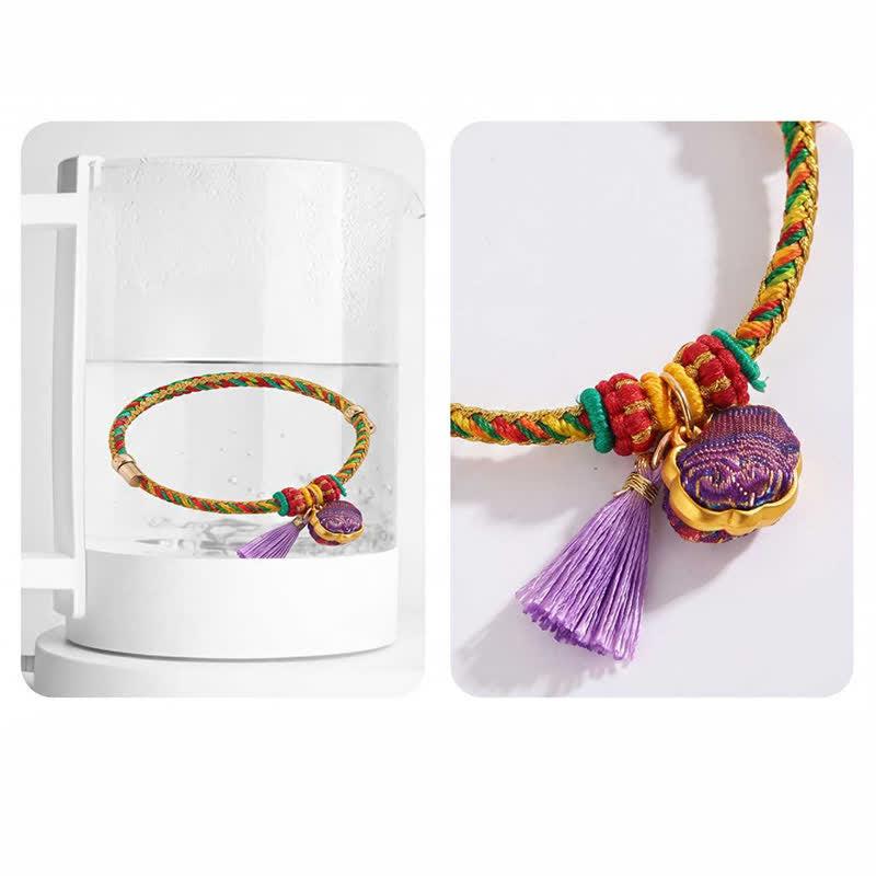 Buddha Stones Handgewebtes Armband mit fünffarbiger Kordel, Glückslila, Brokat, chinesischem Schloss-Anhänger, Apfel-Geldbeutel, Kürbis-Zongzi-Anhänger, verstellbar - image 14
