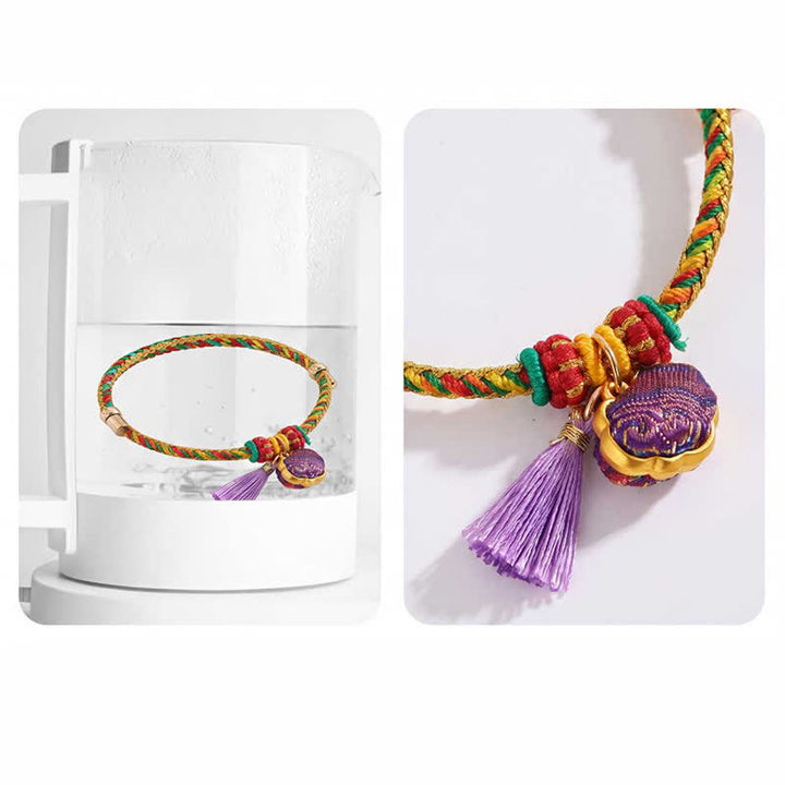 Buddha Stones Handgewebtes Armband mit fünffarbiger Kordel, Glückslila, Brokat, chinesischem Schloss-Anhänger, Apfel-Geldbeutel, Kürbis-Zongzi-Anhänger, verstellbar - image 14