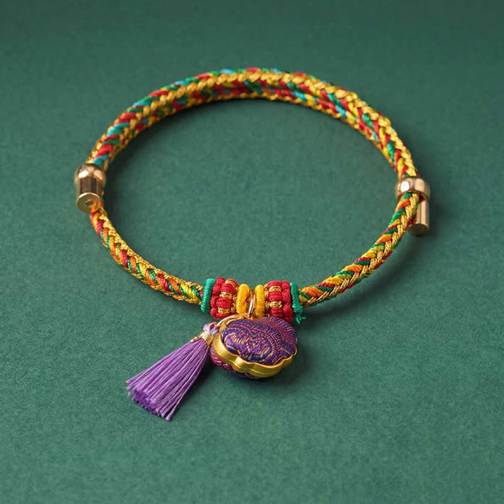 Buddha Stones Handgewebtes Armband mit fünffarbiger Kordel, Glückslila, Brokat, chinesischem Schloss-Anhänger, Apfel-Geldbeutel, Kürbis-Zongzi-Anhänger, verstellbar - image 6