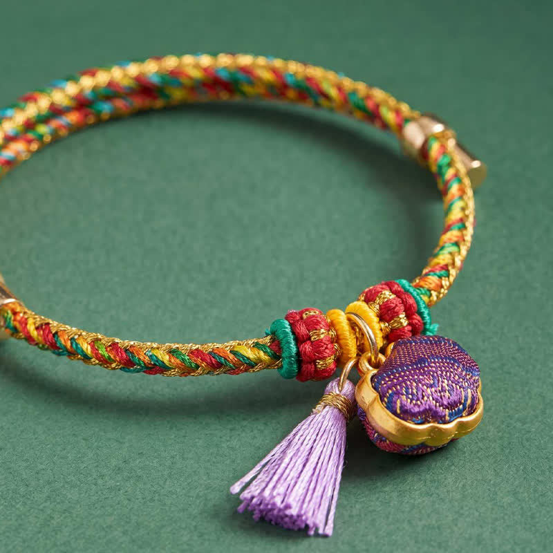 Buddha Stones Handgewebtes Armband mit fünffarbiger Kordel, Glückslila, Brokat, chinesischem Schloss-Anhänger, Apfel-Geldbeutel, Kürbis-Zongzi-Anhänger, verstellbar - image 8