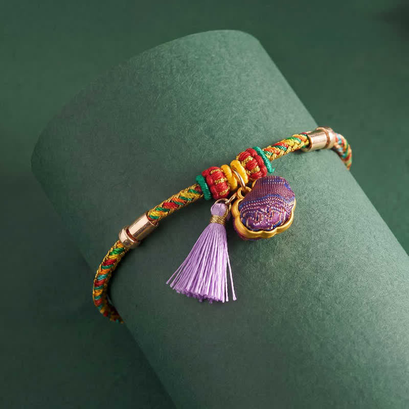 Buddha Stones Handgewebtes Armband mit fünffarbiger Kordel, Glückslila, Brokat, chinesischem Schloss-Anhänger, Apfel-Geldbeutel, Kürbis-Zongzi-Anhänger, verstellbar - image 3