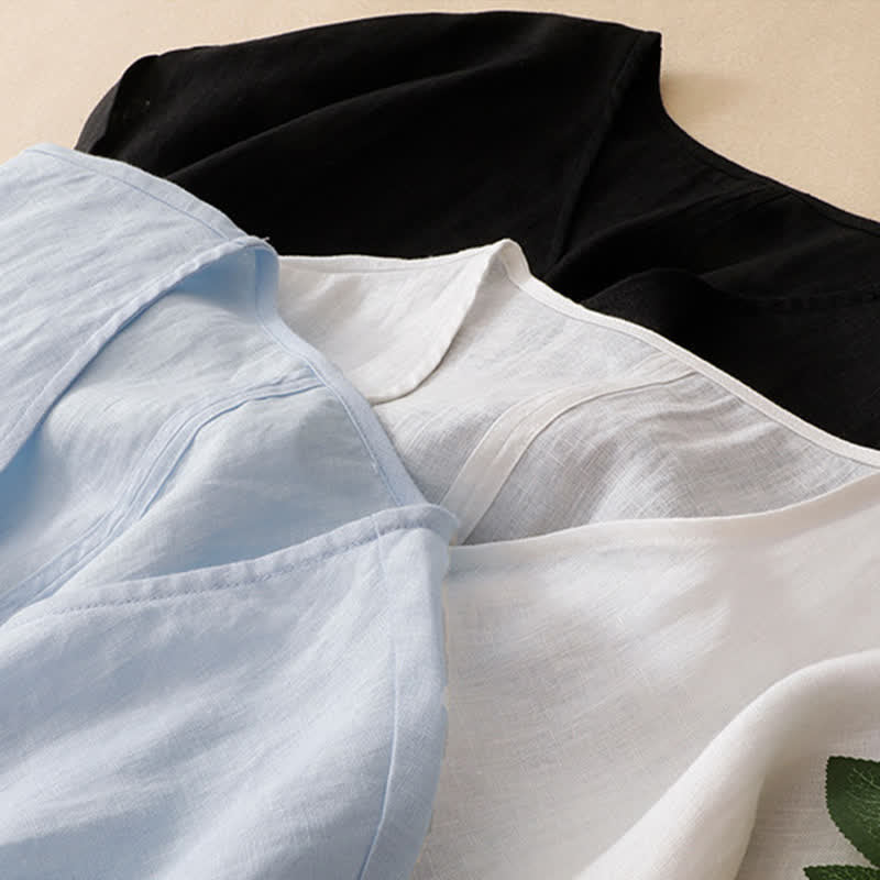 Buddha Stones Lässiges, minimalistisches Kurzarm-T-Shirt für Damen mit Seitenschlitz und V-Ausschnitt - image 20
