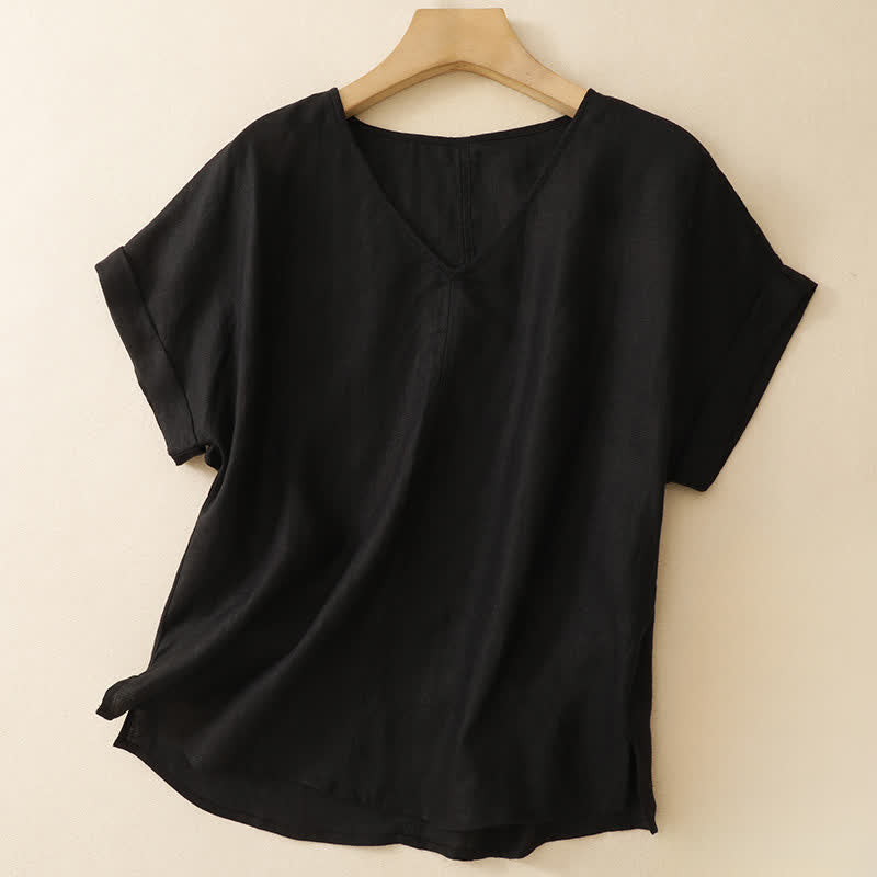 Buddha Stones Lässiges, minimalistisches Kurzarm-T-Shirt für Damen mit Seitenschlitz und V-Ausschnitt - Schwarz - US8-10, UK/AU12-14, EU40-42 (2XL) - image 9