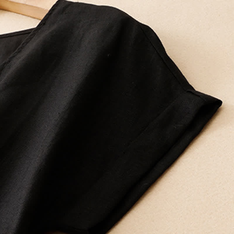 Buddha Stones Lässiges, minimalistisches Kurzarm-T-Shirt für Damen mit Seitenschlitz und V-Ausschnitt - image 11