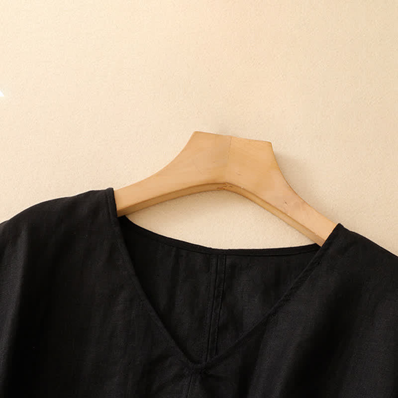Buddha Stones Lässiges, minimalistisches Kurzarm-T-Shirt für Damen mit Seitenschlitz und V-Ausschnitt - image 10