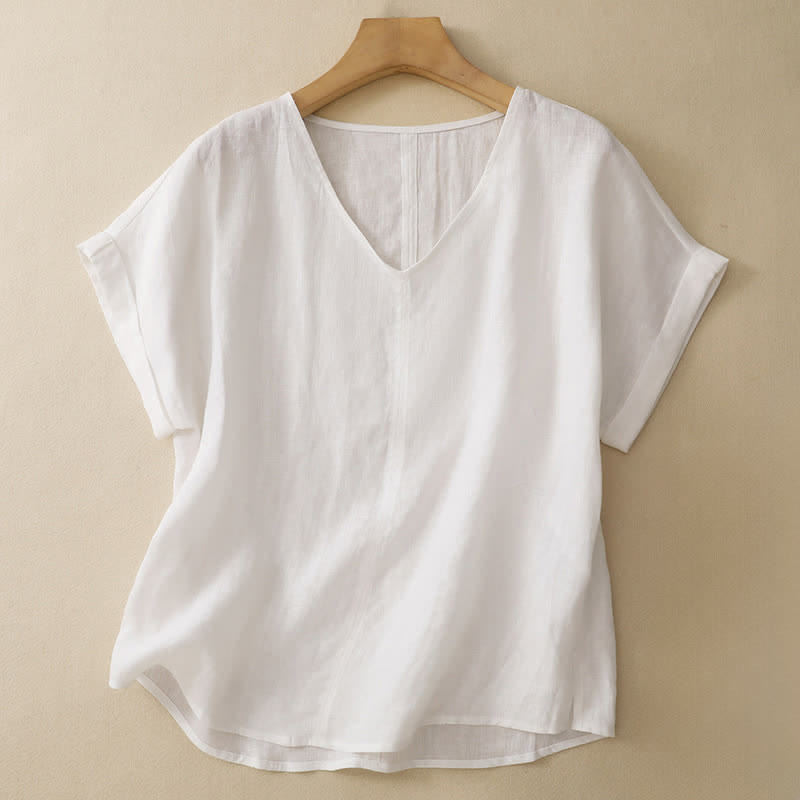 Buddha Stones Lässiges, minimalistisches Kurzarm-T-Shirt für Damen mit Seitenschlitz und V-Ausschnitt - Weiß - US8-10, UK/AU12-14, EU40-42 (2XL) - image 14