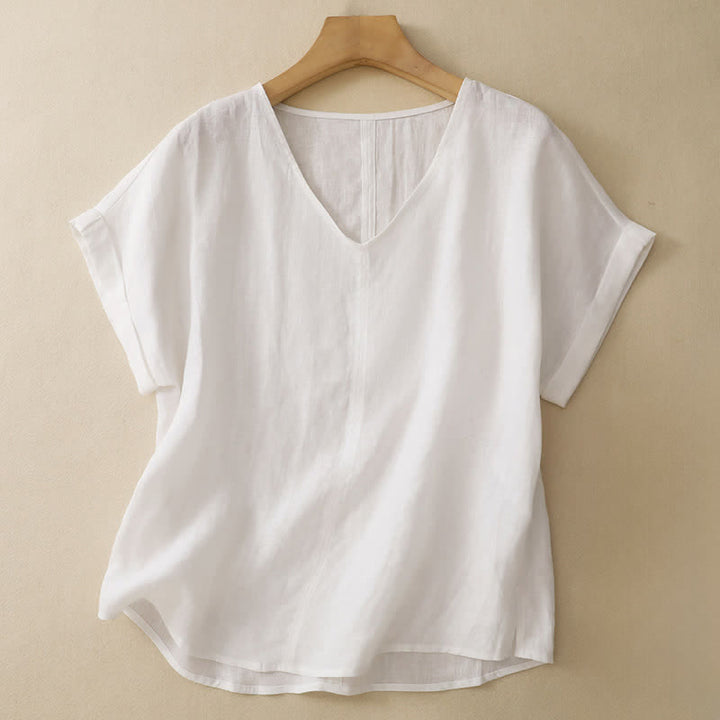 Buddha Stones Lässiges, minimalistisches Kurzarm-T-Shirt für Damen mit Seitenschlitz und V-Ausschnitt - Weiß - US8-10, UK/AU12-14, EU40-42 (2XL) - image 14