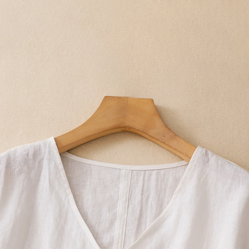 Buddha Stones Lässiges, minimalistisches Kurzarm-T-Shirt für Damen mit Seitenschlitz und V-Ausschnitt - image 15