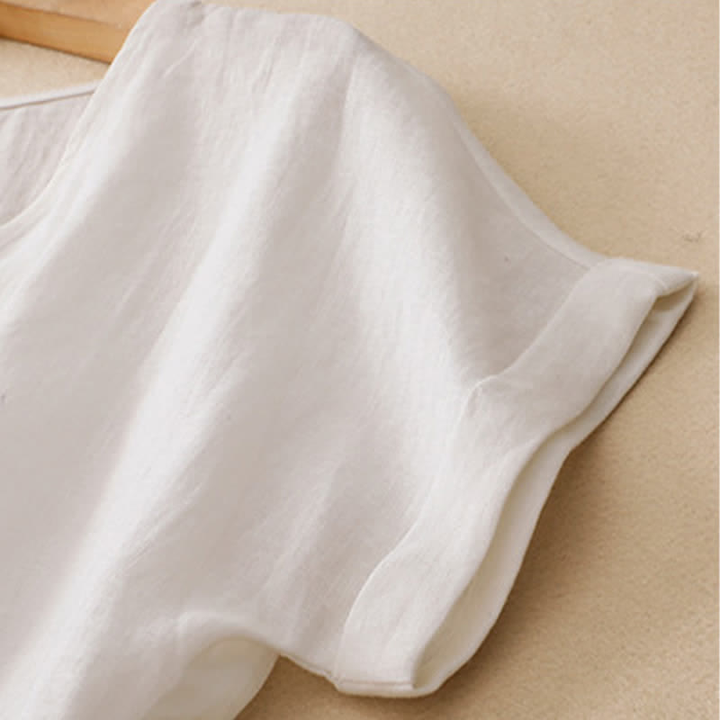 Buddha Stones Lässiges, minimalistisches Kurzarm-T-Shirt für Damen mit Seitenschlitz und V-Ausschnitt - image 16