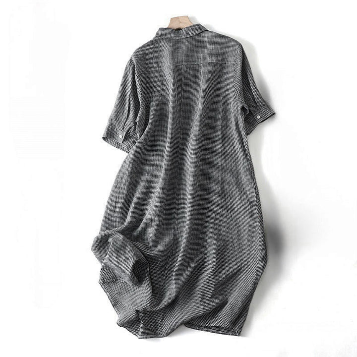 Buddha Stones Sommerliches, lässiges Vintage-Kleid mit Knopfleiste, kariertem Muster und kurzen Ärmeln für Damen - image 5