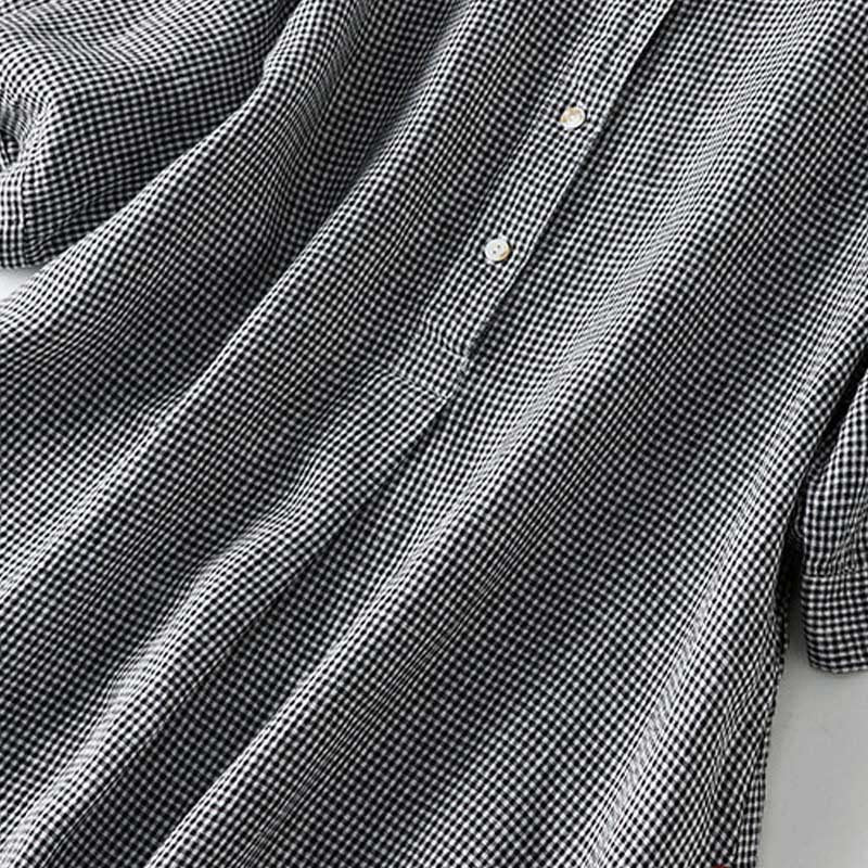 Buddha Stones Sommerliches, lässiges Vintage-Kleid mit Knopfleiste, kariertem Muster und kurzen Ärmeln für Damen - image 8