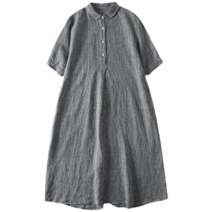 Buddha Stones Sommerliches, lässiges Vintage-Kleid mit Knopfleiste, kariertem Muster und kurzen Ärmeln für Damen - image 4