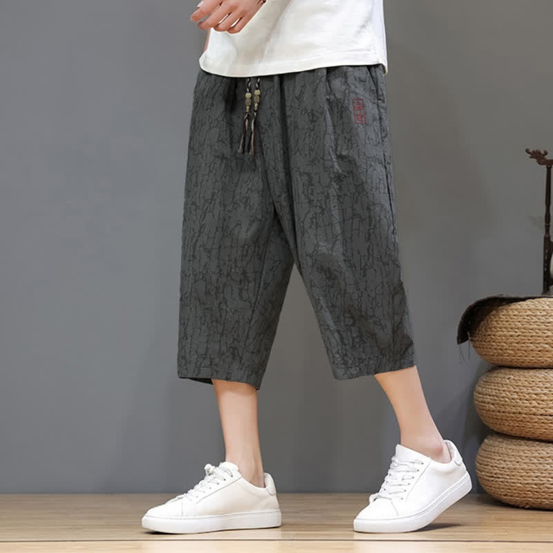 Buddha Stones Lässige, sommerliche Herren-Cropped-Hose im Vintage-Stil mit Kordelzug und Taschen - DimGray - US/UK/AU46, EU56 (5XL) - image 0