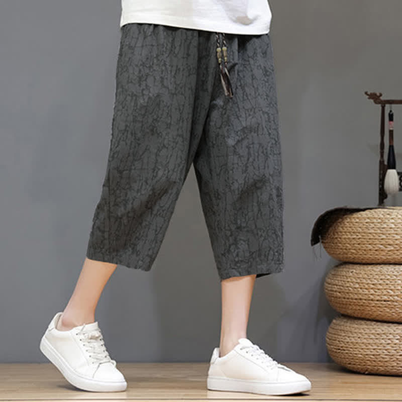 Buddha Stones Lässige, sommerliche Herren-Cropped-Hose im Vintage-Stil mit Kordelzug und Taschen - image 1