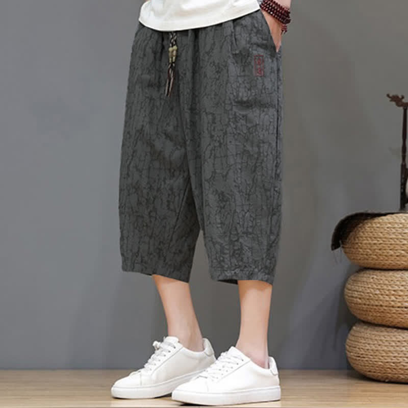 Buddha Stones Lässige, sommerliche Herren-Cropped-Hose im Vintage-Stil mit Kordelzug und Taschen - image 7