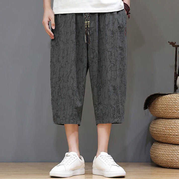 Buddha Stones Lässige, sommerliche Herren-Cropped-Hose im Vintage-Stil mit Kordelzug und Taschen - image 3