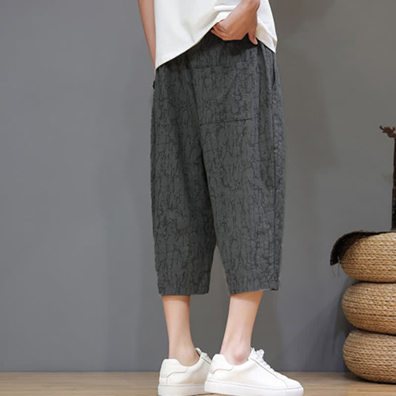 Buddha Stones Lässige, sommerliche Herren-Cropped-Hose im Vintage-Stil mit Kordelzug und Taschen - image 4