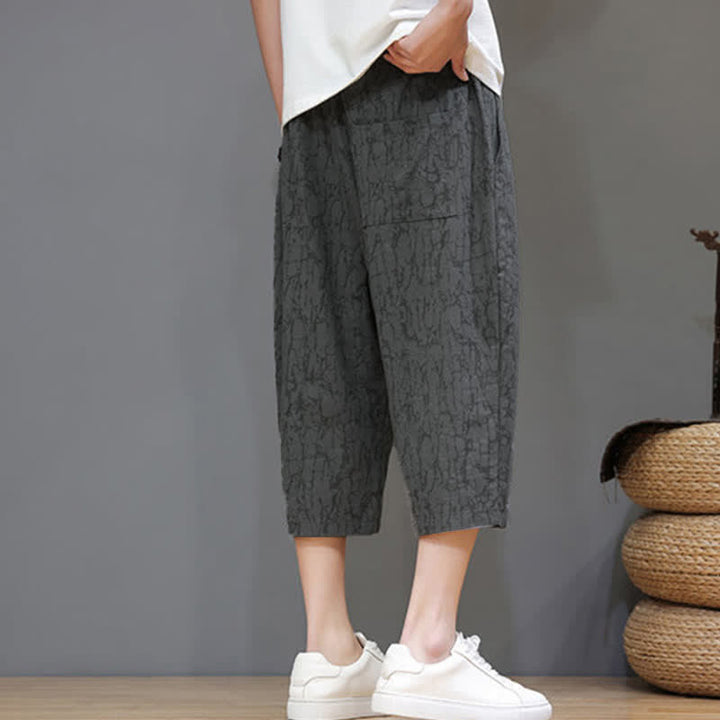 Buddha Stones Lässige, sommerliche Herren-Cropped-Hose im Vintage-Stil mit Kordelzug und Taschen - image 4