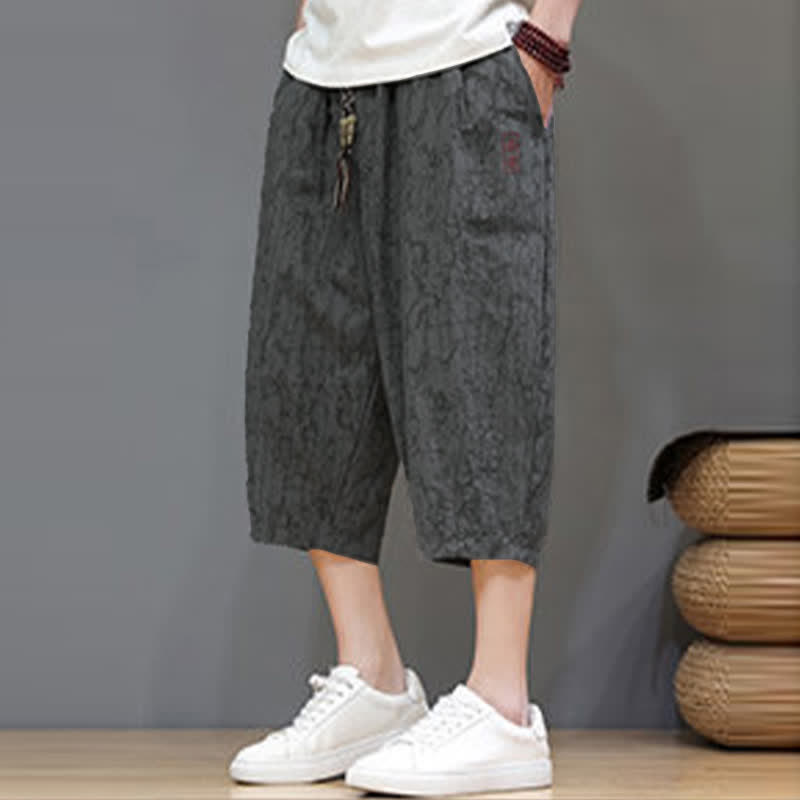 Buddha Stones Lässige, sommerliche Herren-Cropped-Hose im Vintage-Stil mit Kordelzug und Taschen - image 6