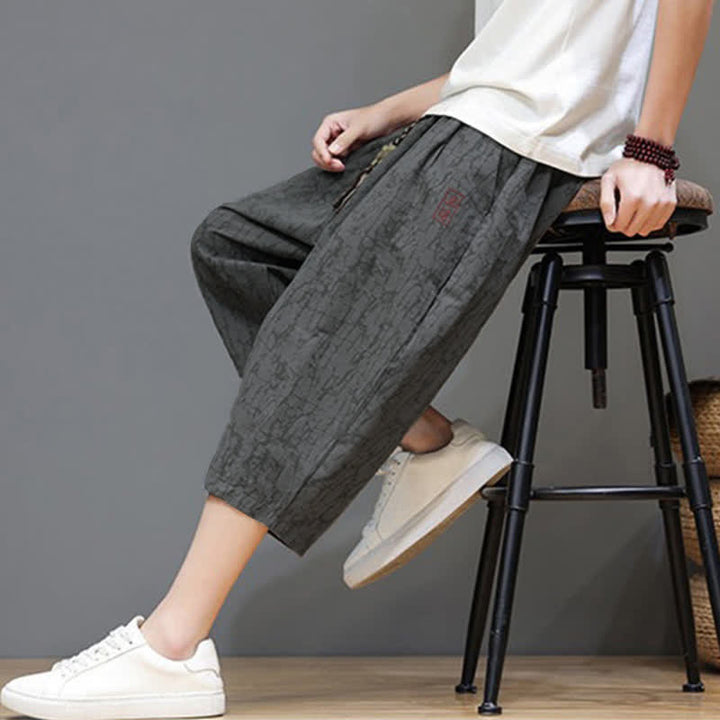 Buddha Stones Lässige, sommerliche Herren-Cropped-Hose im Vintage-Stil mit Kordelzug und Taschen - image 9