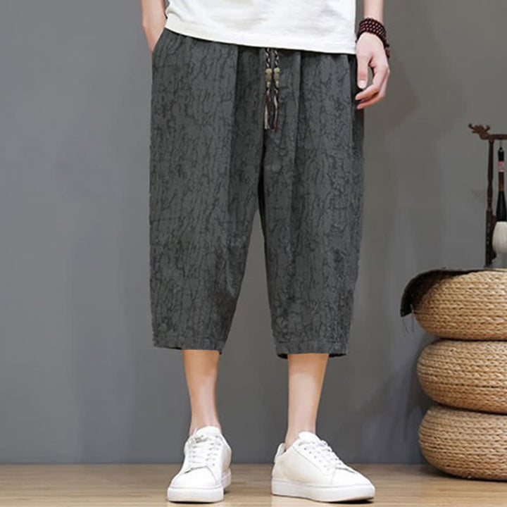 Buddha Stones Lässige, sommerliche Herren-Cropped-Hose im Vintage-Stil mit Kordelzug und Taschen - image 5