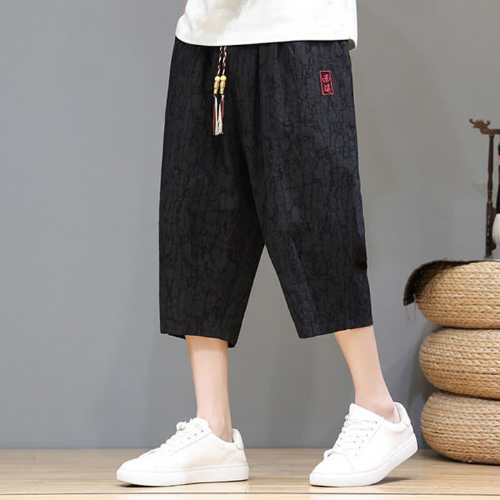 Buddha Stones Lässige, sommerliche Herren-Cropped-Hose im Vintage-Stil mit Kordelzug und Taschen - Schwarz - US/UK/AU46, EU56 (5XL) - image 14