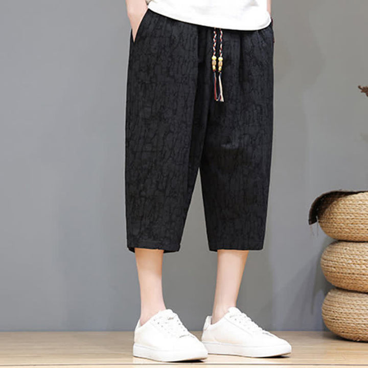Buddha Stones Lässige, sommerliche Herren-Cropped-Hose im Vintage-Stil mit Kordelzug und Taschen - image 17
