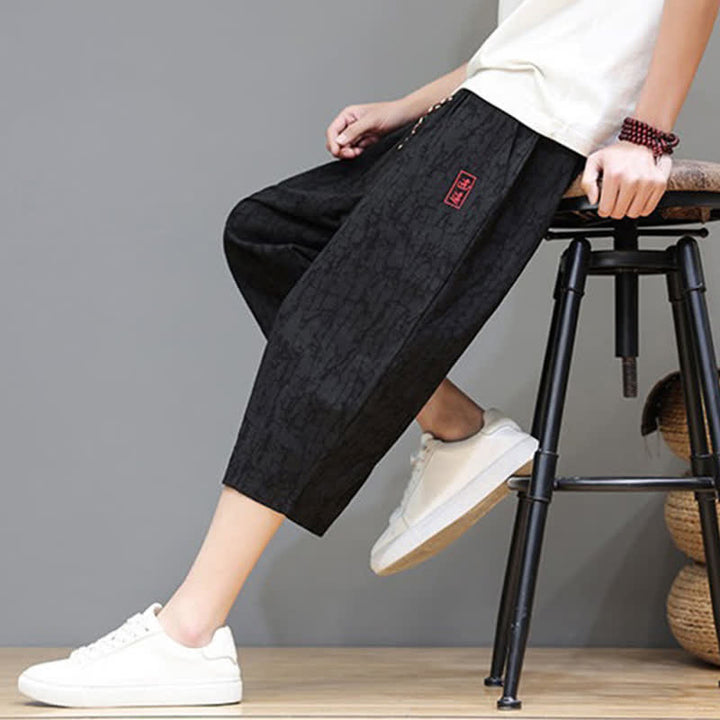 Buddha Stones Lässige, sommerliche Herren-Cropped-Hose im Vintage-Stil mit Kordelzug und Taschen - image 21