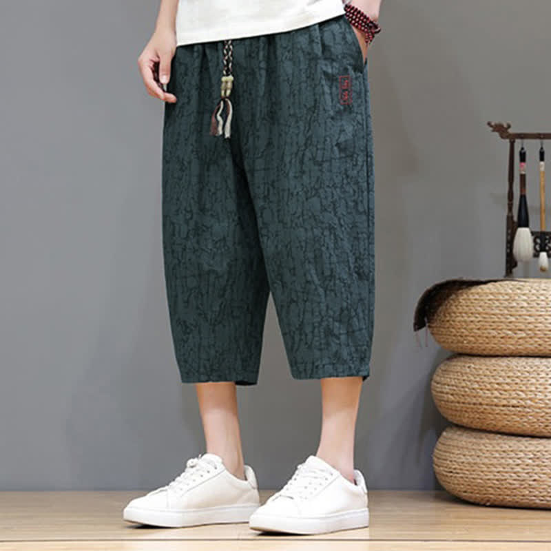 Buddha Stones Lässige, sommerliche Herren-Cropped-Hose im Vintage-Stil mit Kordelzug und Taschen - image 24