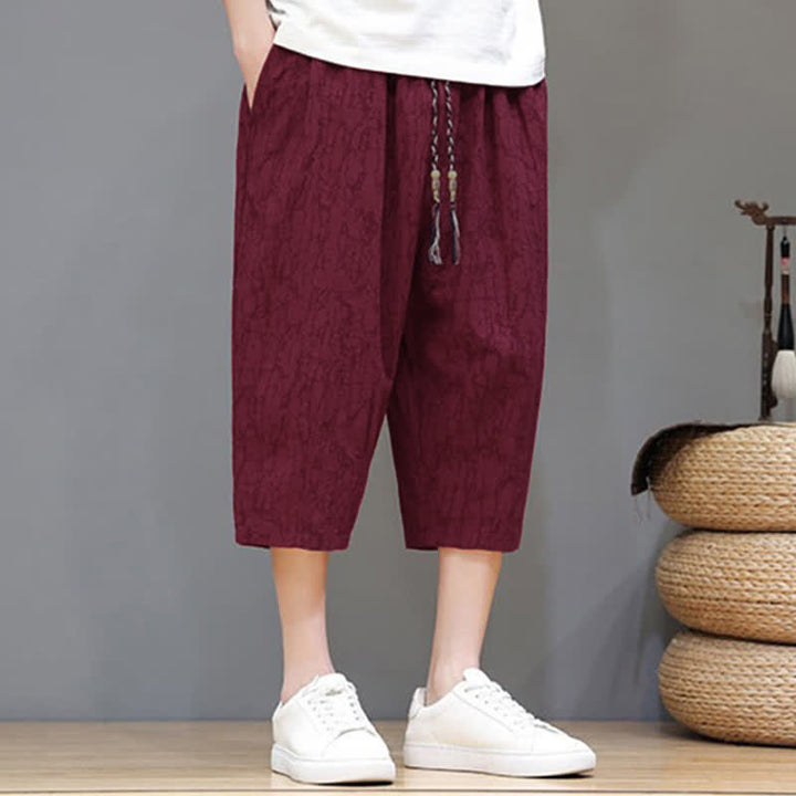 Buddha Stones Lässige, sommerliche Herren-Cropped-Hose im Vintage-Stil mit Kordelzug und Taschen - image 36