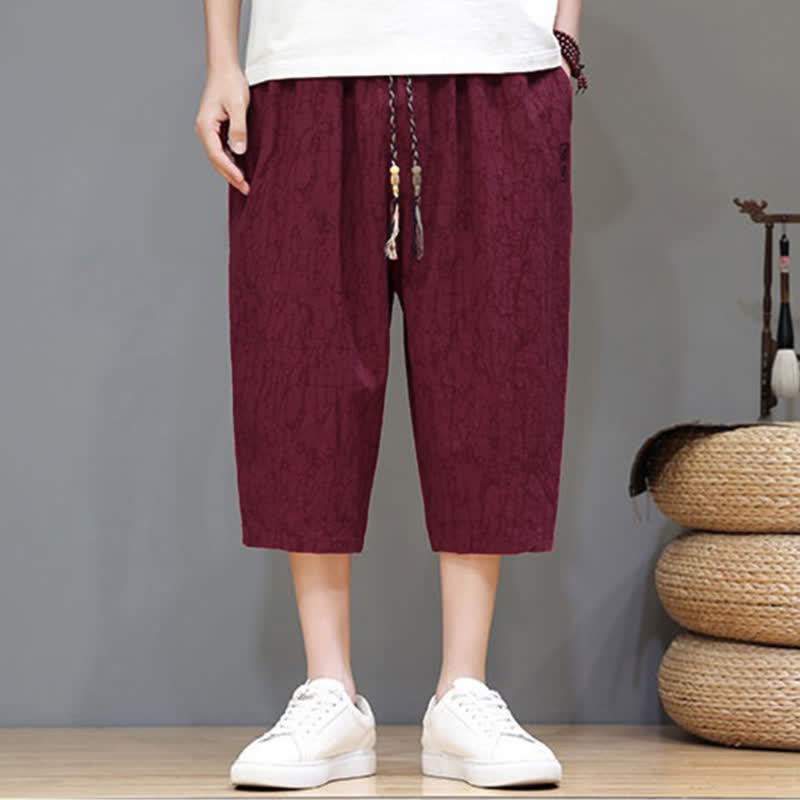Buddha Stones Lässige, sommerliche Herren-Cropped-Hose im Vintage-Stil mit Kordelzug und Taschen - image 32