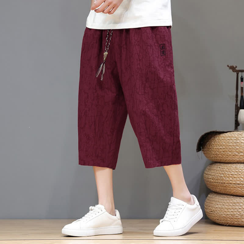 Buddha Stones Lässige, sommerliche Herren-Cropped-Hose im Vintage-Stil mit Kordelzug und Taschen - Kastanienbraun - US/UK/AU46, EU56 (5XL) - image 31