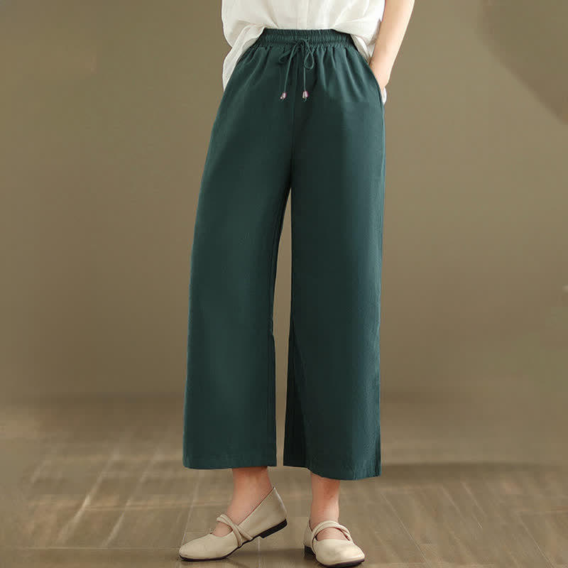 Buddha Stones Lässige, minimalistische Sommerhose aus einfarbigem Baumwollstoff mit Kordelzug, kurzem Bein und Tasche - image 5