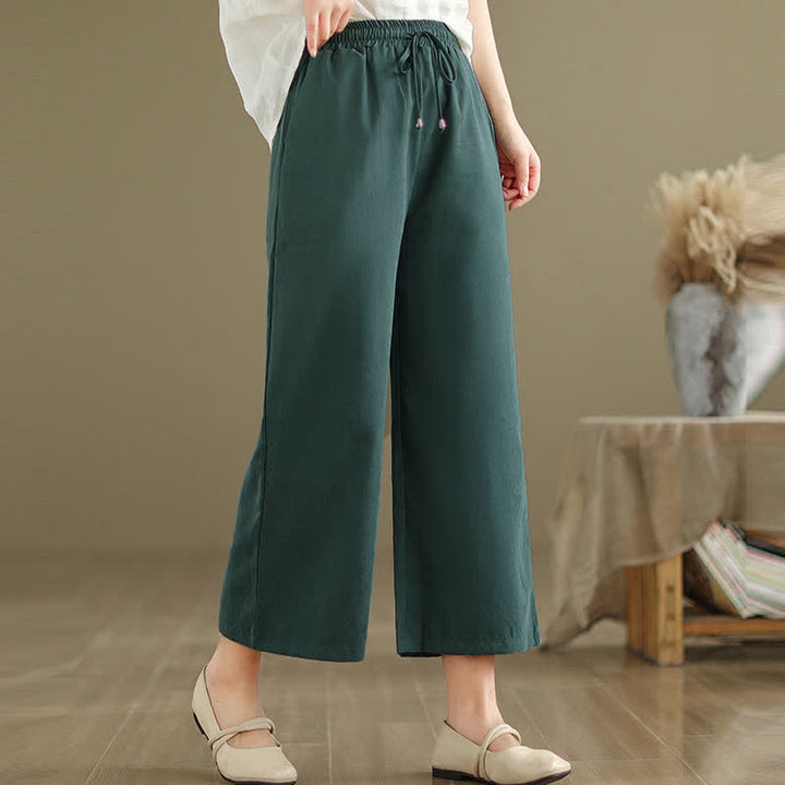 Buddha Stones Lässige, minimalistische Sommerhose aus einfarbigem Baumwollstoff mit Kordelzug, kurzem Bein und Tasche - image 1