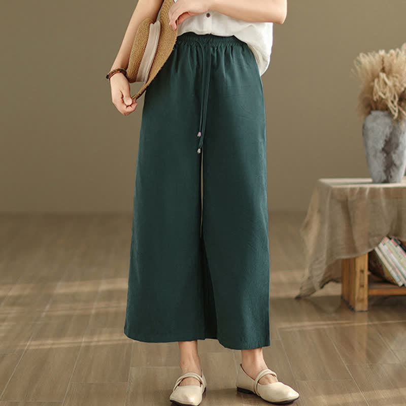 Buddha Stones Lässige, minimalistische Sommerhose aus einfarbigem Baumwollstoff mit Kordelzug, kurzem Bein und Tasche - image 3