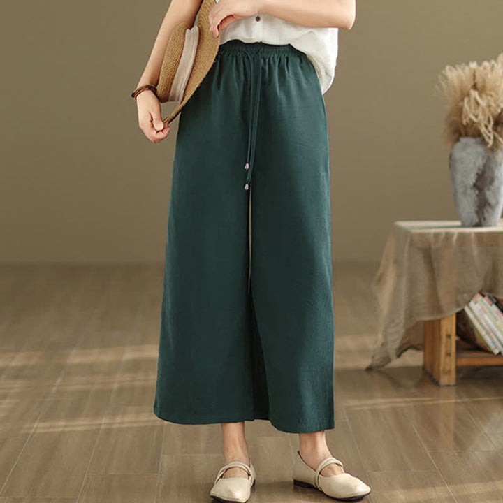 Buddha Stones Lässige, minimalistische Sommerhose aus einfarbigem Baumwollstoff mit Kordelzug, kurzem Bein und Tasche - image 3
