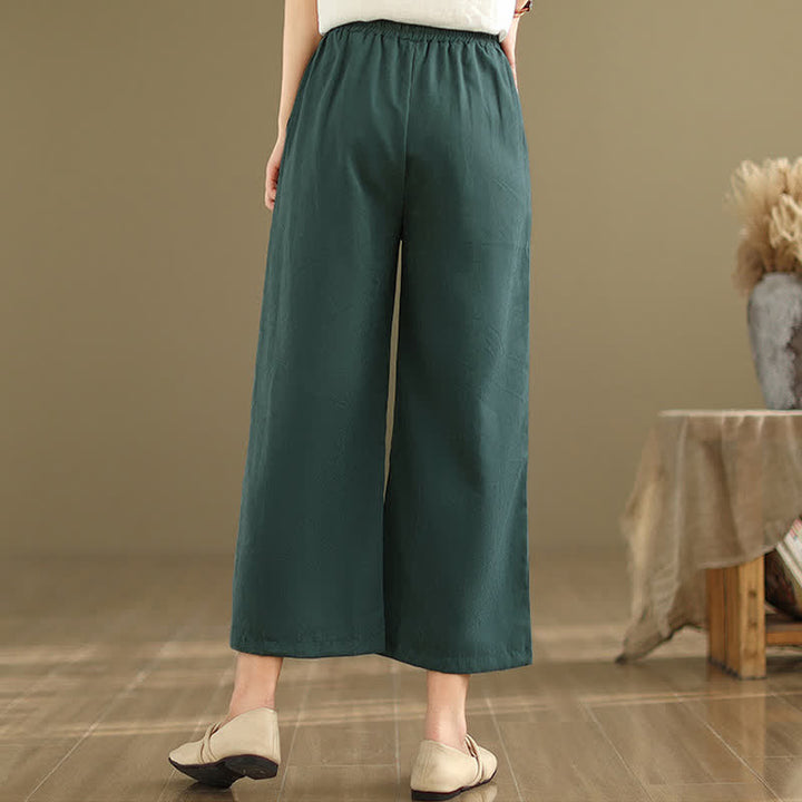 Buddha Stones Lässige, minimalistische Sommerhose aus einfarbigem Baumwollstoff mit Kordelzug, kurzem Bein und Tasche - image 4