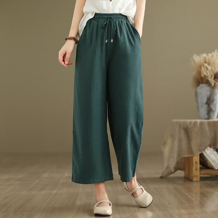 Buddha Stones Lässige, minimalistische Sommerhose aus einfarbigem Baumwollstoff mit Kordelzug, kurzem Bein und Tasche - Waldgrün - US8-10, UK/AU12-14, EU40-42 (2XL) - image 0